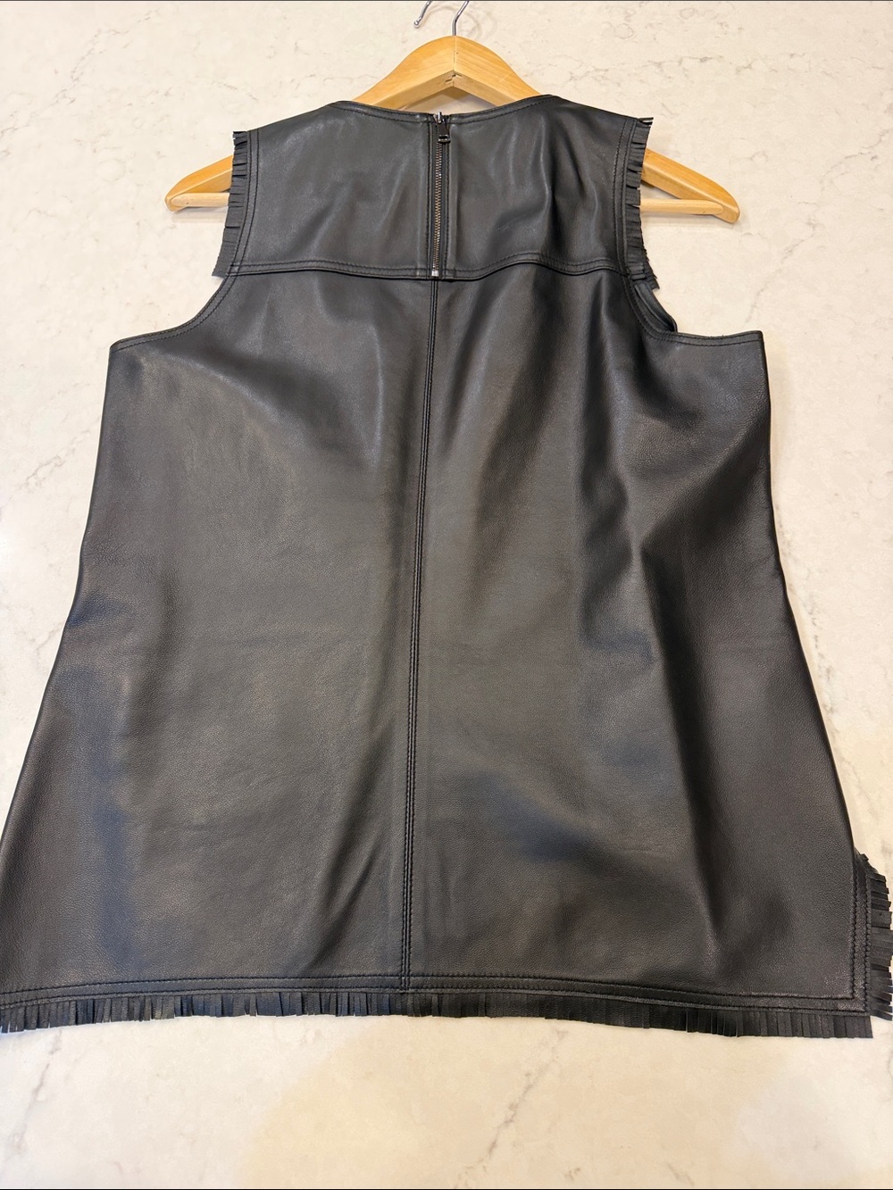 ETCETERA Leather Top Black Fringe Shell Tank Size 8 - Picture 10 of 10